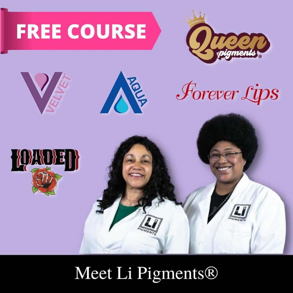 Meet Li Pigments with 2 woman surrounded by all their Pigment logos.